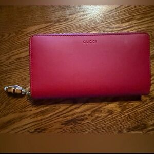 Gucci Red Leather Zip Wallet